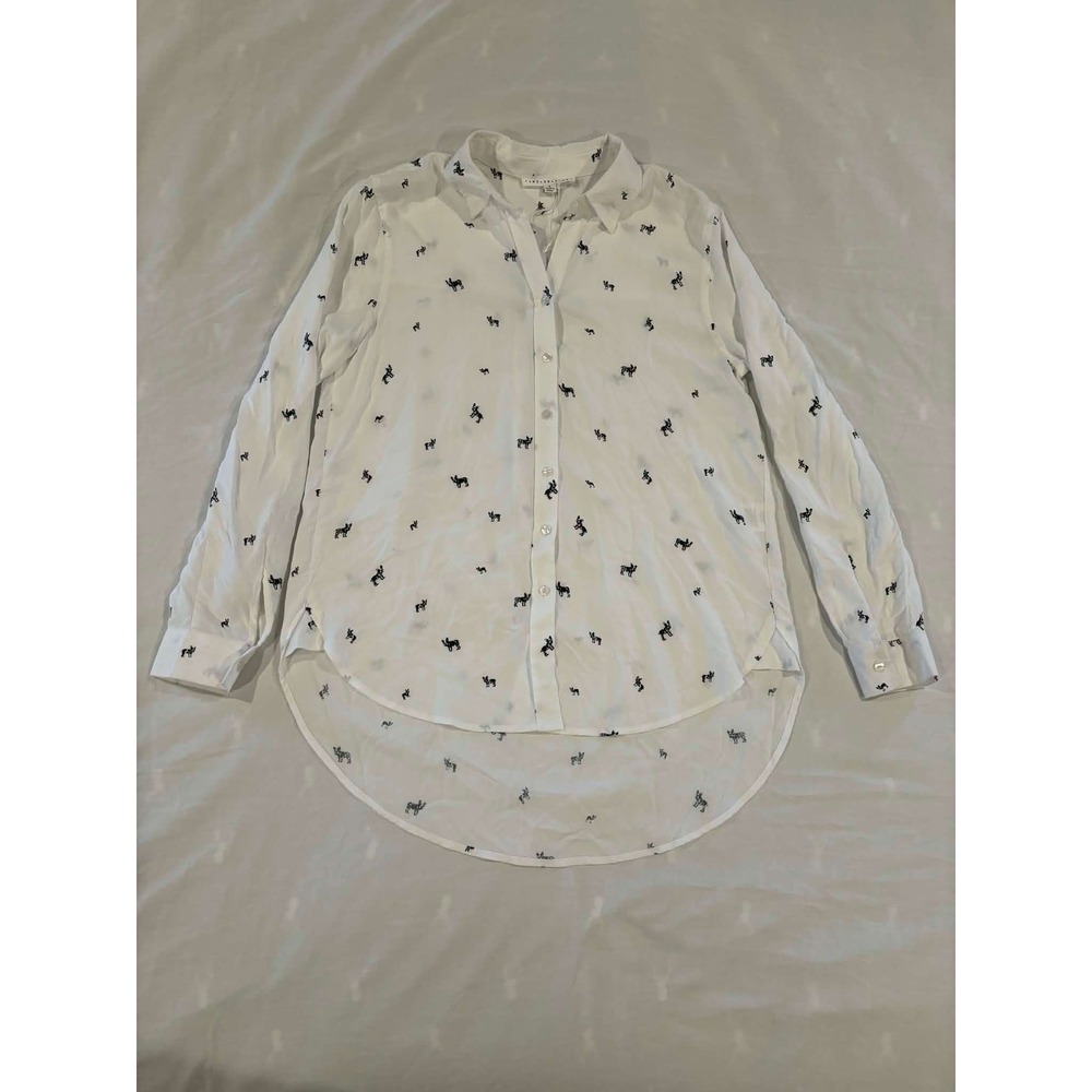 Jane + Delancey White‎ French Bulldog Print Button Up Shirt Size S